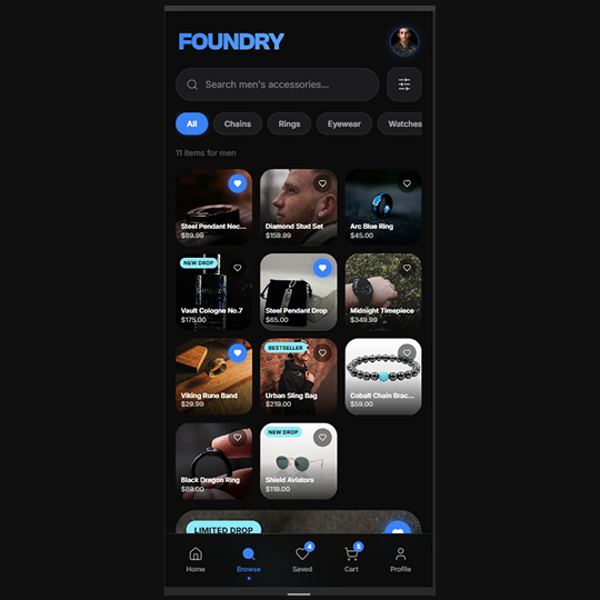 Male Accessories UI Design